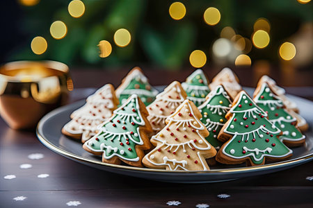 Handcrafted Christmas cookies resembling New Year's trees, perfect for festive occasions. illustration created by Generative AIの素材