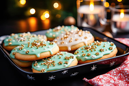 These delightful cookies, crafted in star and snowflake shapes, add a touch of magic to your holiday festivities. illustration created by Generative AIの素材