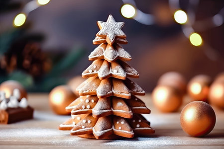 Charming Christmas tree cookies, beautifully decorated for a delightful holiday experience. illustration created by Generative AIの素材