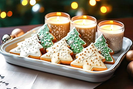 Beautifully decorated Christmas treats shaped like New Year's trees. Holiday joy in every bite. illustration created by Generative AIの素材