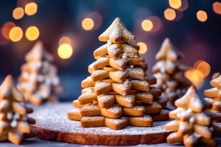 Joyful cookies resembling New Year's trees, intricately decorated to elevate your holiday spirit. illustration created by Generative AIの素材