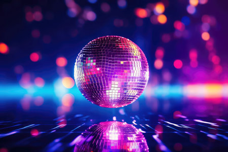 The dazzling mirror ball stands out against a blurred bokeh background, adding a touch of magic to the scene. illustration created by Generative AIの素材