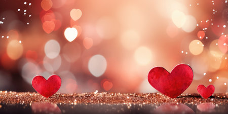 Step into a dreamy Valentine's experience with our image of an abstract blurred background adorned with red hearts. The imaginative and atmospheric composition sets the stage for creating romantic designs.の素材