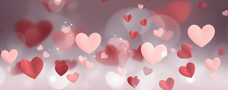 Immerse yourself in an enchanting atmosphere with our abstract background for Valentine's Day, adorned with red and pink hearts. The charming ambiance and stylish design create a perfect setting for your festive celebration.の素材