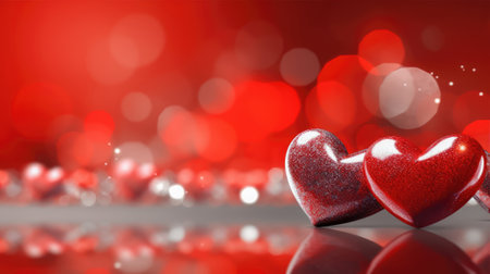 Step into a world of festive glow with our image showcasing abstract bokeh lights and shiny red hearts. The artistic composition brings to life the essence of Valentine's Day, offering a charming backdrop for your creative projects.の素材