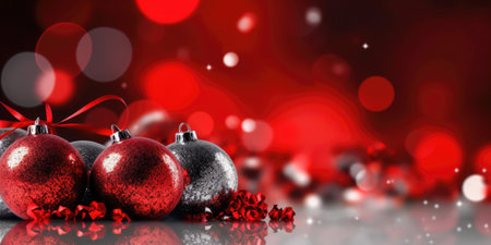 Use this Abstract Festive Background with Red and Silver Christmas Balls in your design projects to wish Happy New Year to those close to you.の素材