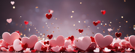 Feel the love in the air with our festive background for Valentine's Day, highlighted by vibrant red and pink hearts. This romantic radiance sets a dreamy tone for your special celebrations and creative ventures.の素材