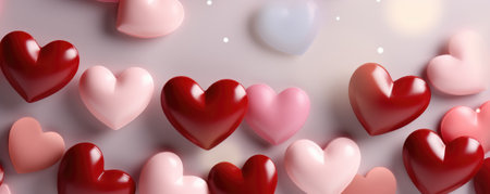 Send heartfelt greetings with our Valentine's Day background, highlighted by red, pink, white and blue hearts. The dreamlike celebration and stylish design provide an elegant backdrop for expressing your affection.の素材