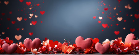 Celebrate Valentine's Day with a dreamy touch using our stylish background, adorned with red and pink hearts. The charming affection and vibrant romance create a perfect backdrop for your heartfelt sentiments.の素材