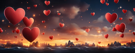 Celebrate Valentine's Day with a vivid romance using our stylish background, adorned with red hearts. The dreamlike celebration and warmth of love create a vibrant backdrop for your creative expressions.の素材