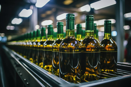 Feel the Flowing Elegance as the conveyor belt comes to life, orchestrating the wine bottling process with grace and efficiency. Immerse yourself in the beauty of winemaking in action, where every bottle tells a story of craftsmanship.の素材