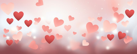 Immerse yourself in an enchanting atmosphere with our Valentine's Day background, adorned with red and pink hearts. The charming ambiance and stylish design create a perfect setting for your festive celebration.の素材