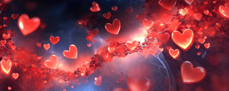 Create captivating love stories with our romantic background for Valentine's Day, adorned with red and pink hearts. The imaginative atmosphere and charming affection provide an ideal setting for your special celebrations.の素材