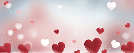 Indulge in the elegance of Valentine's Day with our festive background, featuring red and white hearts and a place for warm wishes. The dreamy love-infused atmosphere adds a touch of magic to your creative projects.の素材