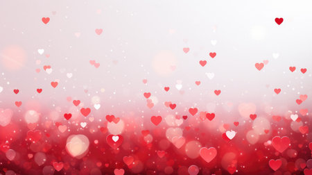 Step into a world of romantic radiance with our Valentine's Day celebration background, showcasing red, pink and white hearts. The enchanting atmosphere and charming affection make it a perfect canvas for your creative projects.の素材