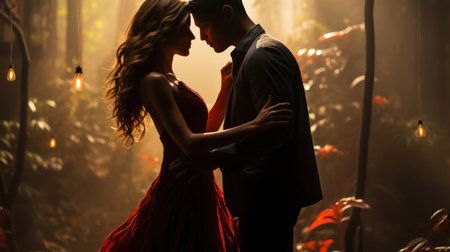 Witness the enchanting dance of love as this young couple embraces, kisses, and dances against the backdrop of nature, creating a beautiful symphony of affectionate moments.の素材