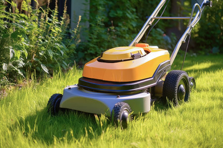 Discover the epitome of outdoor bliss as the lawnmower dances across the green canvas of a residential lawn. This image embodies the essence of modern gardening, where every pass transforms the ordinary into a picturesque landscape.の素材