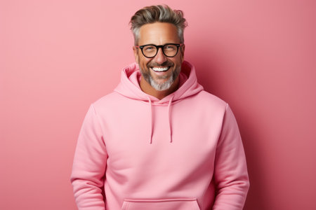 Step into the world of confident style with this middle-aged fashion model leading the way in an advertising campaign. His charismatic presence and stylish appearance redefine elegance in promoting goods and services.の素材