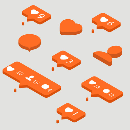 Like, comment, follower icons for social network. Vector 10 eps. Easy to edit. Orange speech bubbles.のイラスト素材