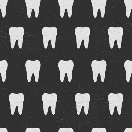 Tooth. Seamless pattern. White teeth isolated on black background.のイラスト素材