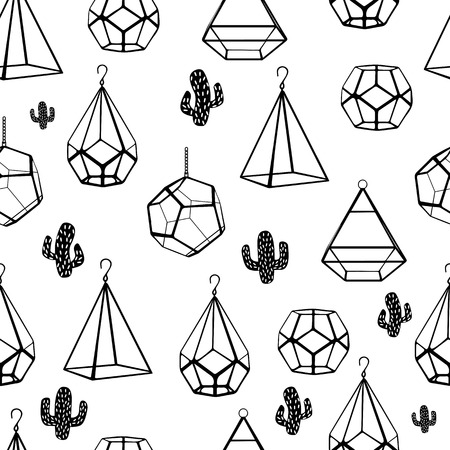 Concept of black cactuses with terrariums on white background.のイラスト素材
