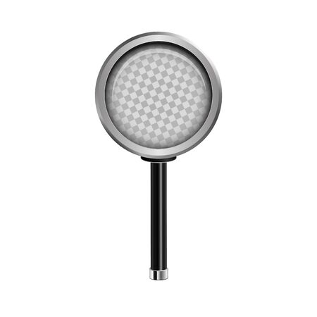 Realistic Magnifying glass. Vector illustration. Round loupe icon with transparent glass. Analytics, search, discovery, inspect, examine, study, science concept. Isolated on white.のイラスト素材