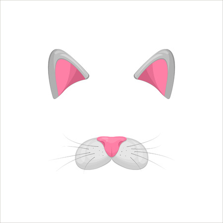 Face elements, animal character ears and nose, video chart filter effect for selfie photo decoration.のイラスト素材