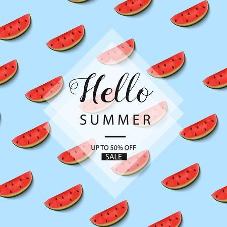 Summer background with watermelons. Sale banner. Summer sale. Hello summer. Vector illustrationのイラスト素材
