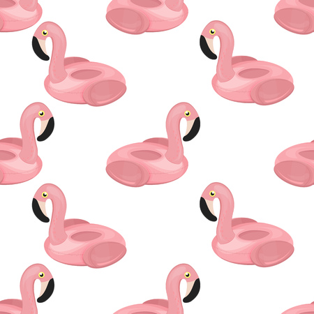 Flamingo pool float. Vector illustration. White Background. Seamless patternのイラスト素材