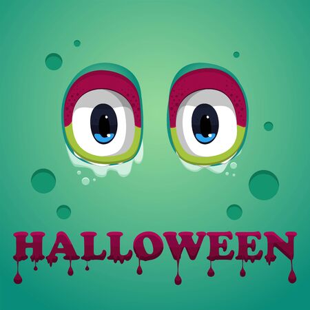 Halloween Background. Flat Halloween monster Icon. Vector, eps10. Monster eyes on green background. Halloween illustration.のイラスト素材
