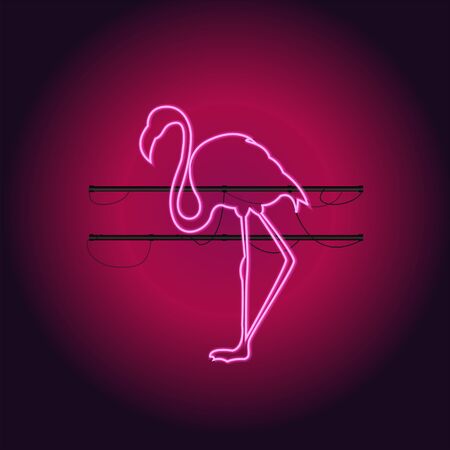 Flamingo icon. Pink Neon sign, Vector illustrationのイラスト素材