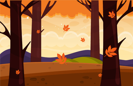 Autumn landscape. Vector illustration. Nature landscape with yellow trees and leaves.のイラスト素材