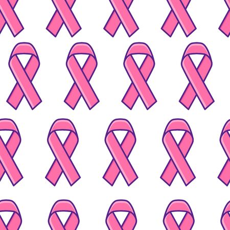 Pink ribbon. Breast cancer awareness symbol. Seamless pattern. Vector illustrationのイラスト素材