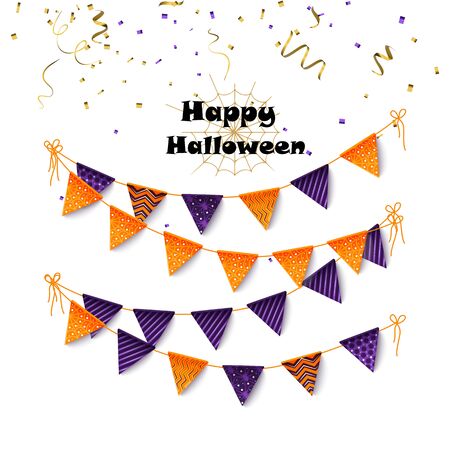 Halloween party banting. Halloween flags and confetti. Vector illustration.のイラスト素材