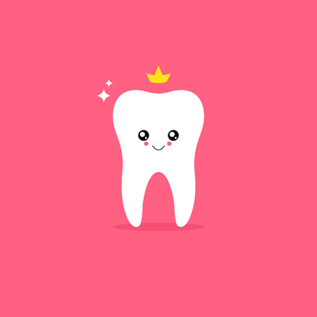 Tooth character. Vector illustration Pink background. Isolatedのイラスト素材