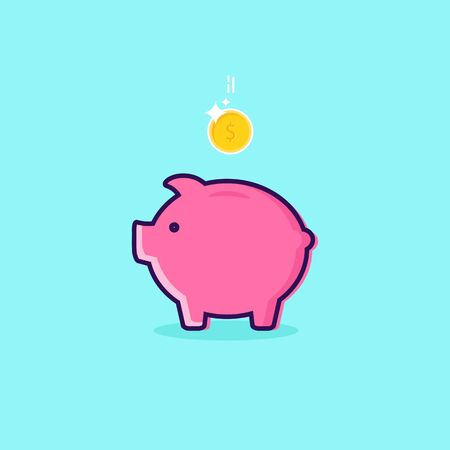Piggy bank icon with coin. Vector illustration.のイラスト素材
