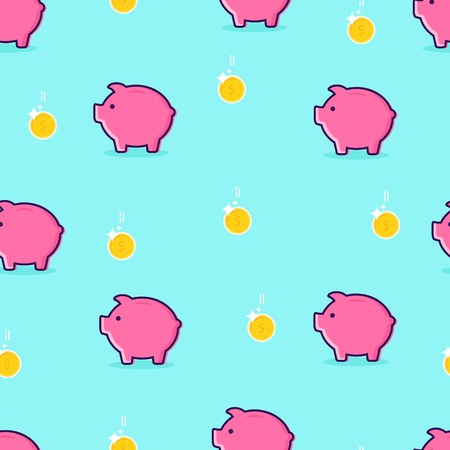Piggy bank icon with coin. Vector illustration. Seamless patternのイラスト素材