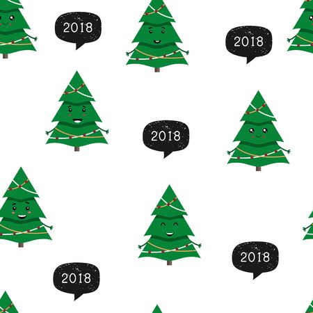 Cute Christmas trees set. Seamless pattern. Vector illustration.のイラスト素材