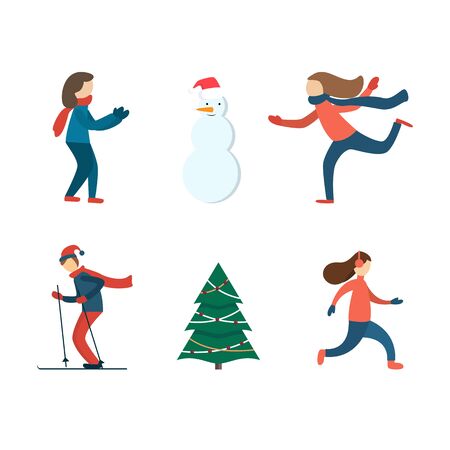 Happy peoples. Winter scene Vector Isolated on whiteのイラスト素材