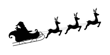 Santa Claus riding with his deers. Santa Claus Driving in a Sledge. Vector illustration.のイラスト素材