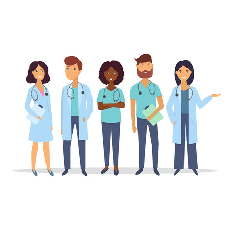 Doctors. Medical staff. Medical team concept. Flat design people character. Vector.のイラスト素材