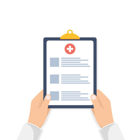 Doctor holding clipboard and pen. Medical icon. Isolated on white. Vectorのイラスト素材