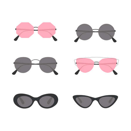Set of pink and black sunglasses on a white backgroundのイラスト素材
