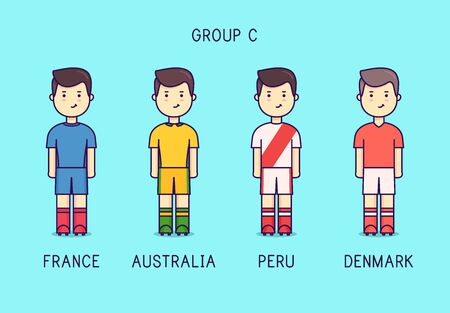 Soccer players with jersey kit. France, Australia, Peru, Denmark. Vectorのイラスト素材