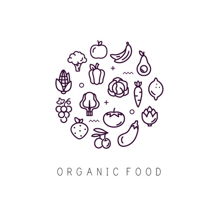 Fruit and vegetables. Organic food. Line icon. Outline stroke.のイラスト素材