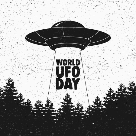 Ufo flying spaceship. World UFO Day. Flying saucer. Vectorのイラスト素材