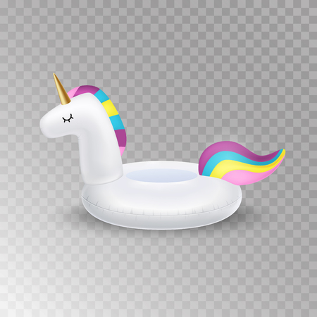 Unicorn inflatable swimming pool ring, tube, float. Vector realistic 3d unicorn icon. Isolated on the backgroundのイラスト素材