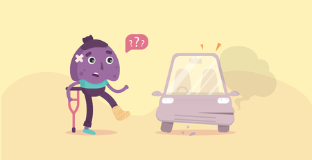 Car crash cartoon banner. Flat character and car accident. Vector illustrationのイラスト素材