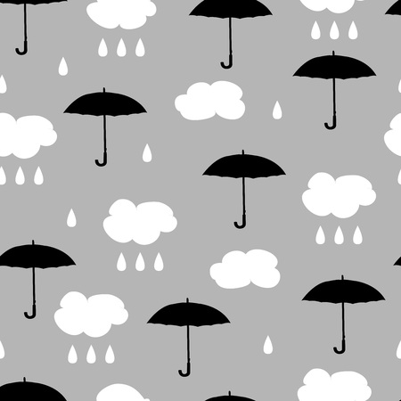 Rain, clouds and umbrellas. Seamless pattern. Vector illustrationのイラスト素材