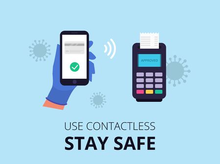 Use contactless paymant. Mobile paymant. Stay safe. Corona virus. Vectorのイラスト素材